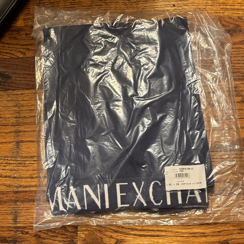 Armani Exchange Navy and White Logo Knit Scarf